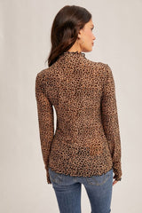 Animal Mesh Print Mock Sheer Sleeve Taupe + Black