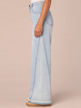 Skyrise Diagonal Fray Wide Leg Jeans Light Blue