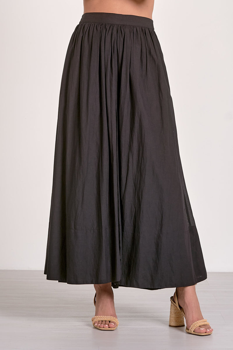 Elastic Back Midi A-Line Skirt Black
