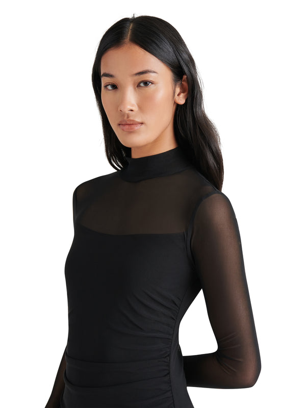 Blare Solid Midi Long Sleeve Dress Black