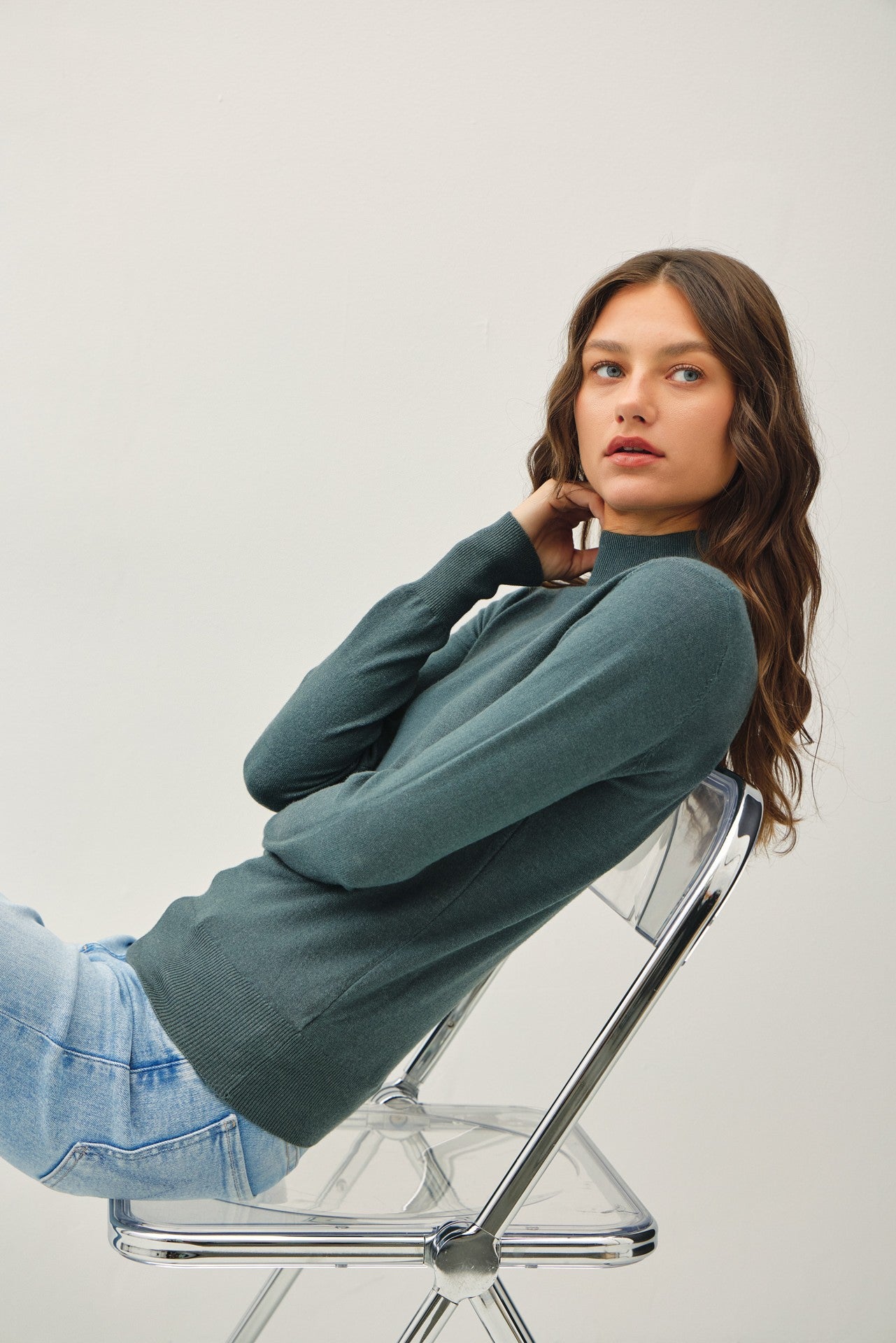 Mock Neck Basic Sweater Spruce