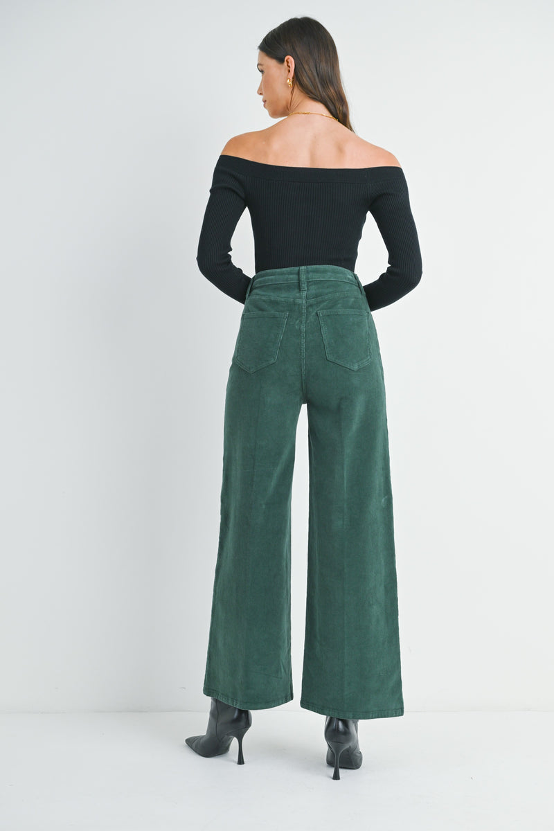 High Rise Wide Leg Corduroy Pants Forest Green