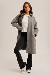 Teddy Textured Button Down Coat Charcoal