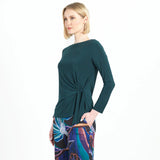 Long Sleeve Draped Side Tie Top Hunter Green