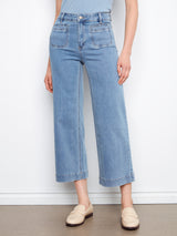 Patch Pocket Wide Leg Jeans Blue Jean