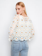 Flower Crochet Squares Sweater Powder