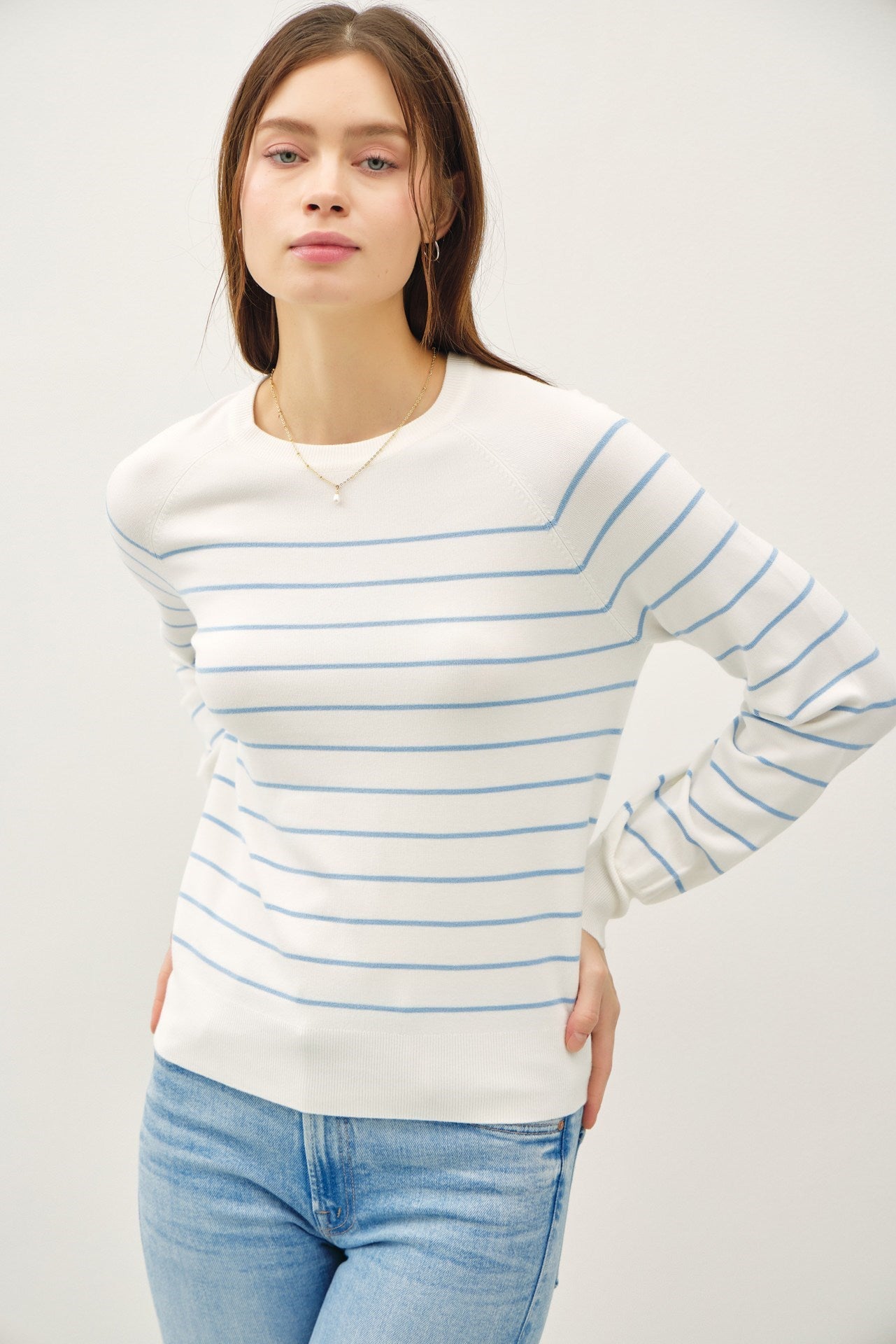 Striped Lightweight Sweater Top Sky