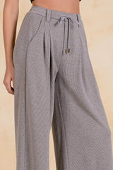 Tie Waist Pleated Detail Wide Leg Pants Dark Grey