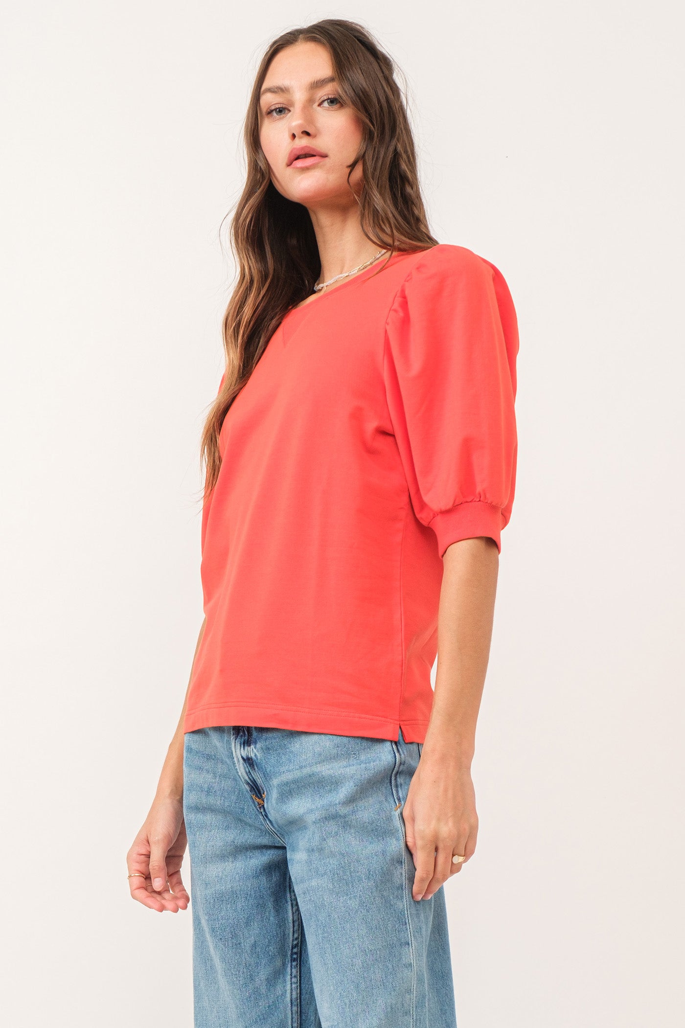 Tamryn Side Slit Puff Sleeve Top Pimento