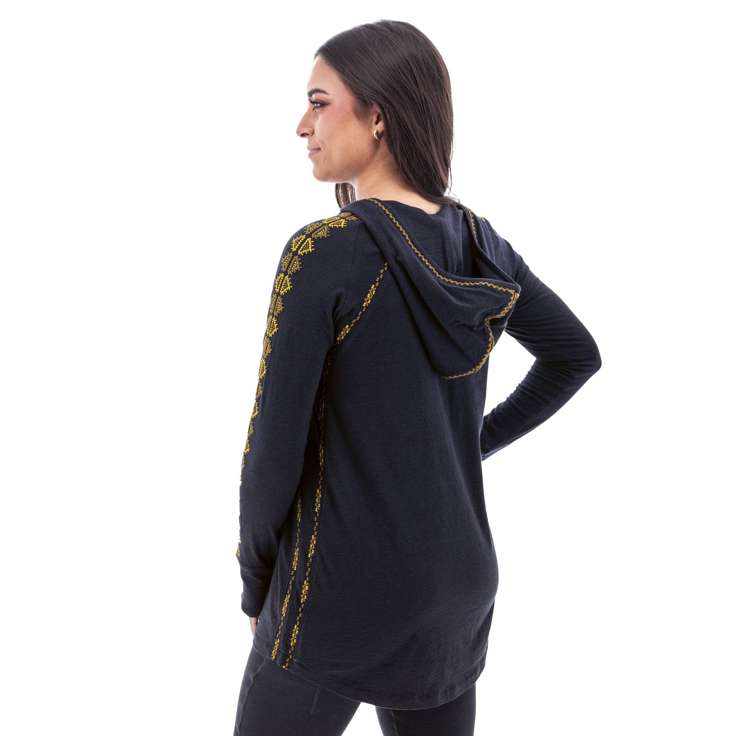 Lexi Embroidered Detail Hoodie Top Peacoat
