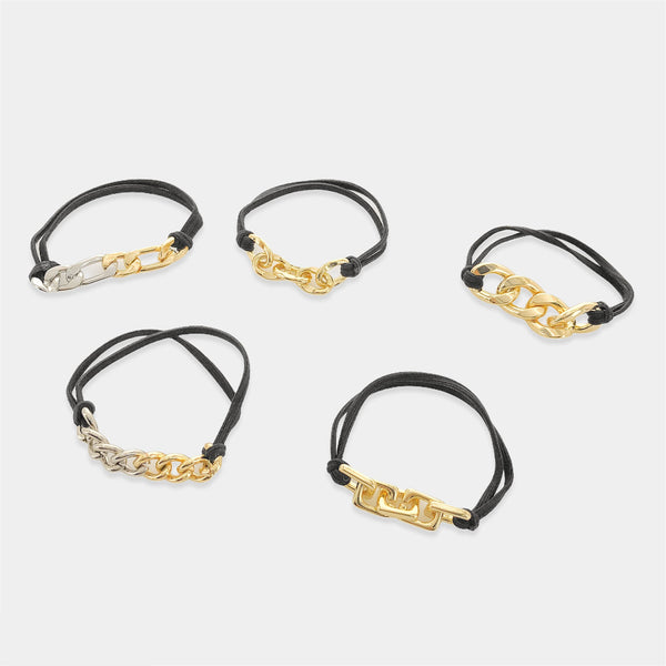 5 Piece Black Chain Hair Tie Bracelet