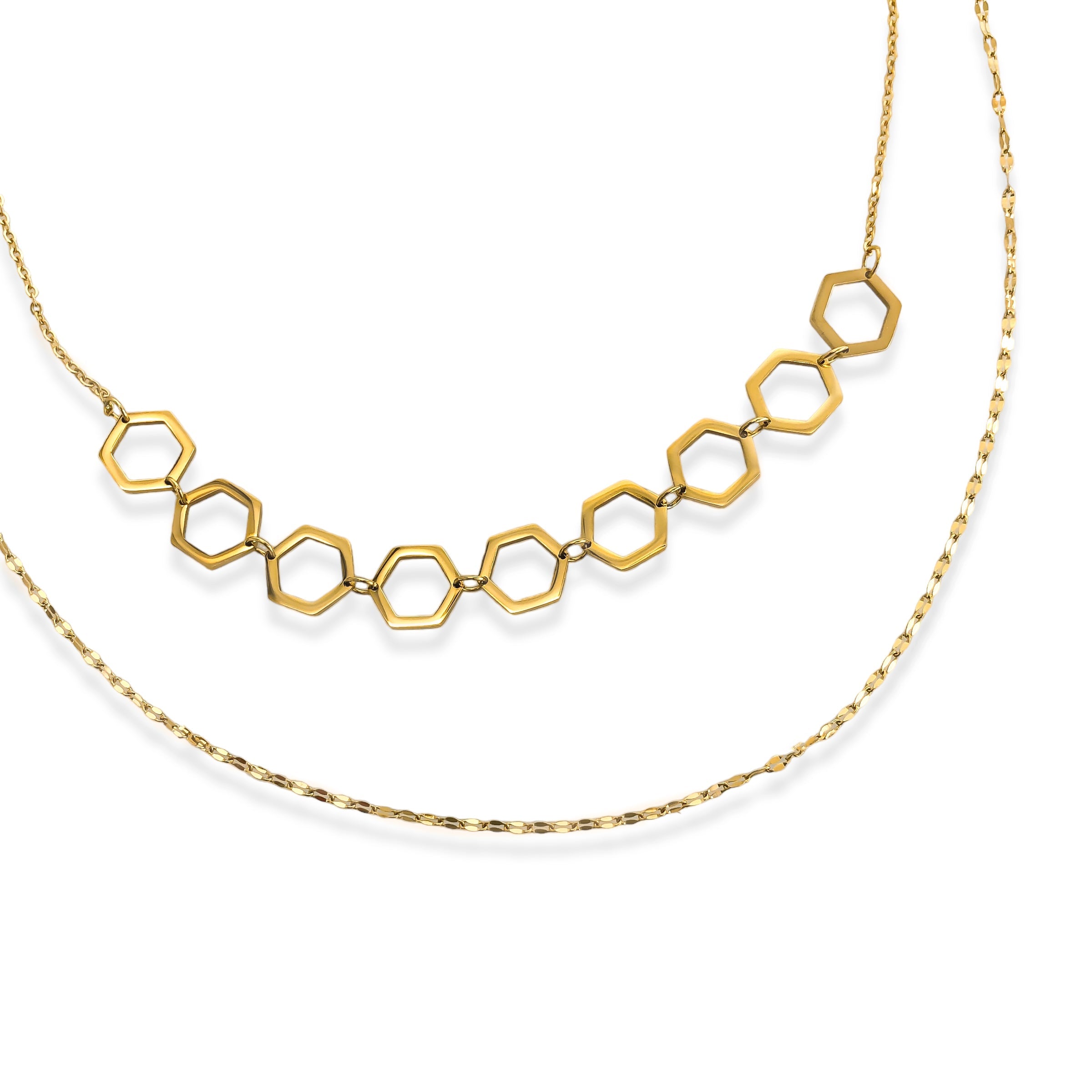 Hexagon Chain Layered Necklace