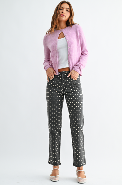 Straight Crop Polka Dot Mid Rise Jeans