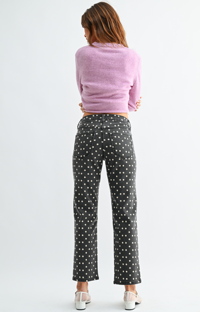 Straight Crop Polka Dot Mid Rise Jeans