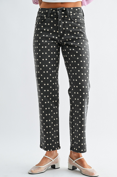 Straight Crop Polka Dot Mid Rise Jeans