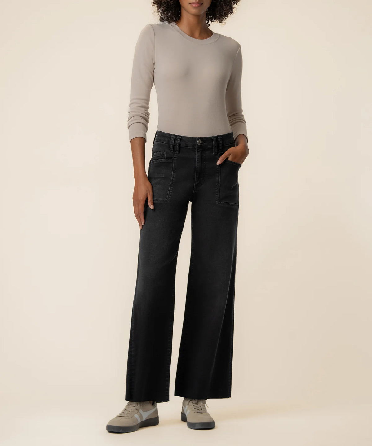 Meg High Rise Wide Leg Inset Pocket Raw Hem Jeans
