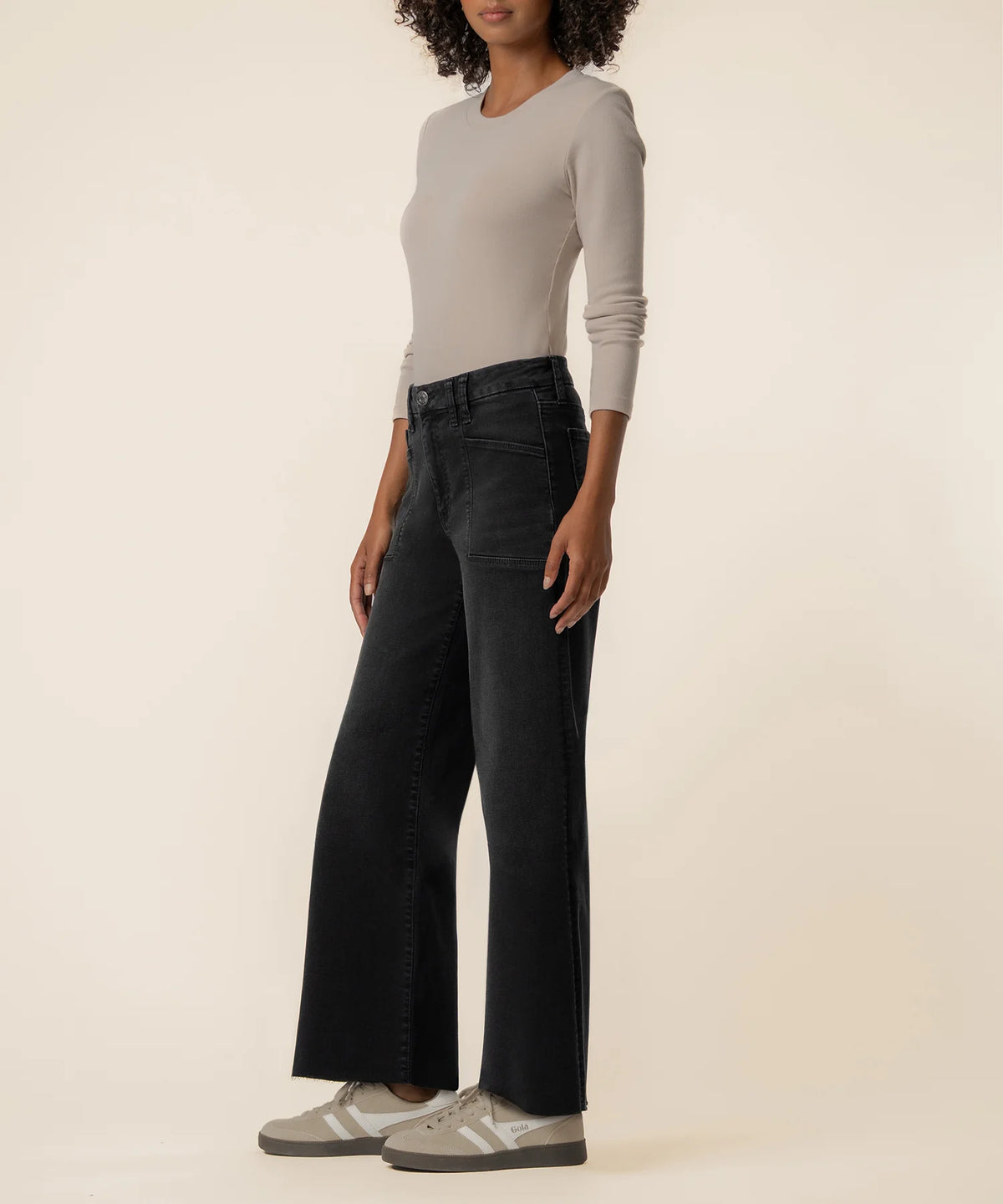 Meg High Rise Wide Leg Inset Pocket Raw Hem Jeans