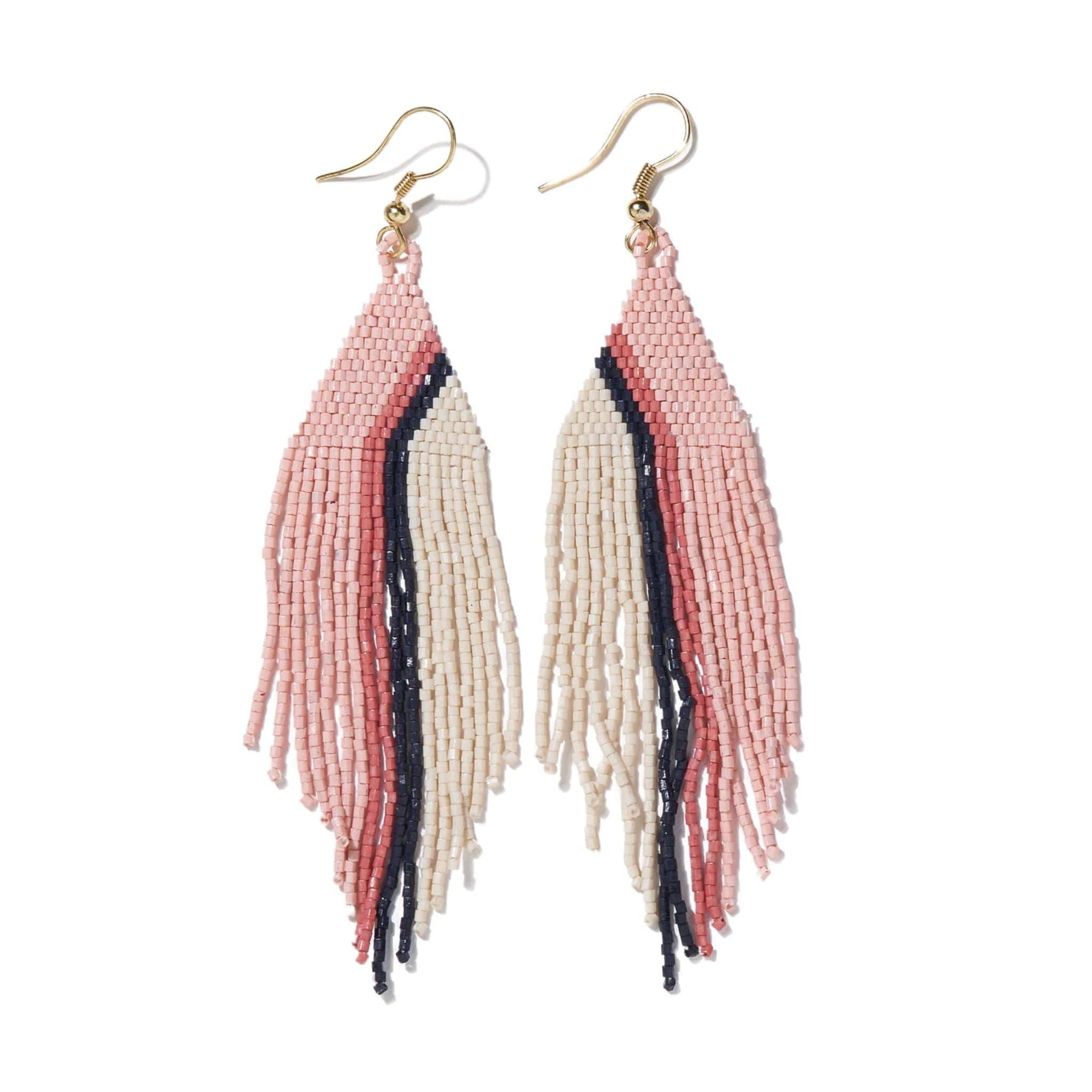 Josie Waterfall Beaded Fringe Stripe Earrings Blush