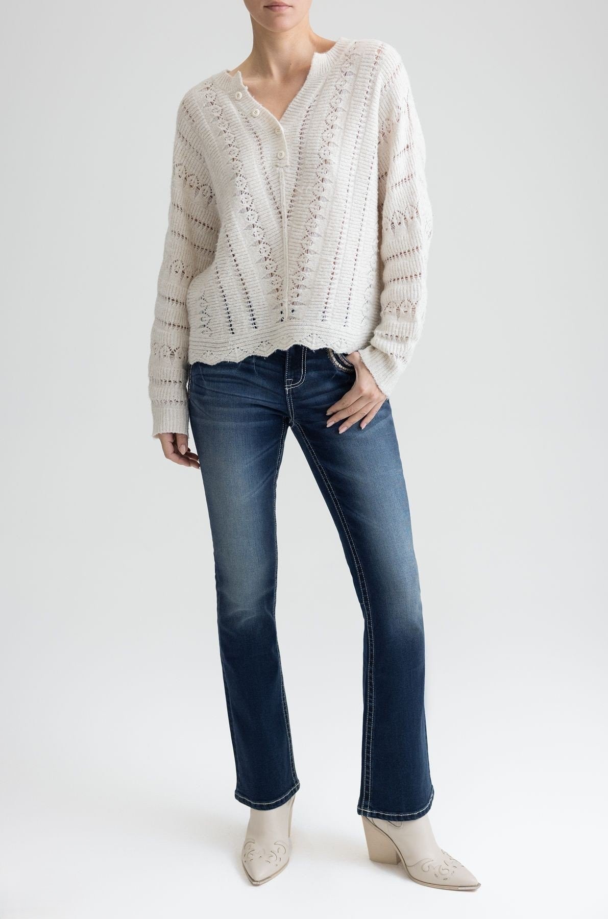 Delicate Fuzzy Pointelle Sweater Cardigan