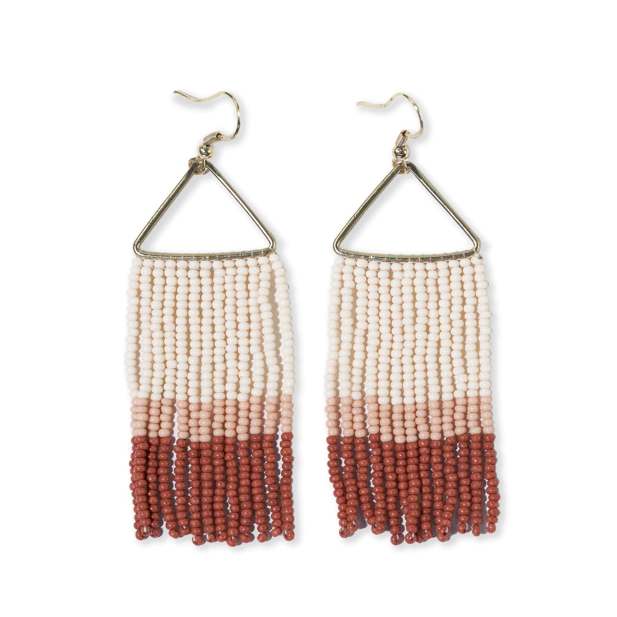 Whitney Color Block Fringe Triangle Earrings Rust