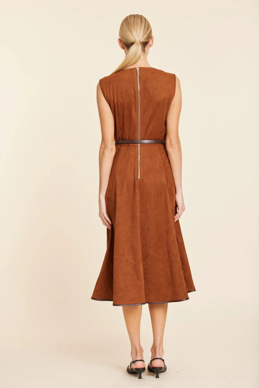 Sleeveless Vneck Belted Suede Maxi Dress