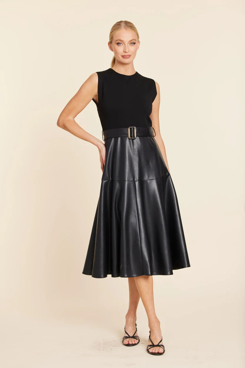 Belted Sleeveless Leather Maxi Dress
