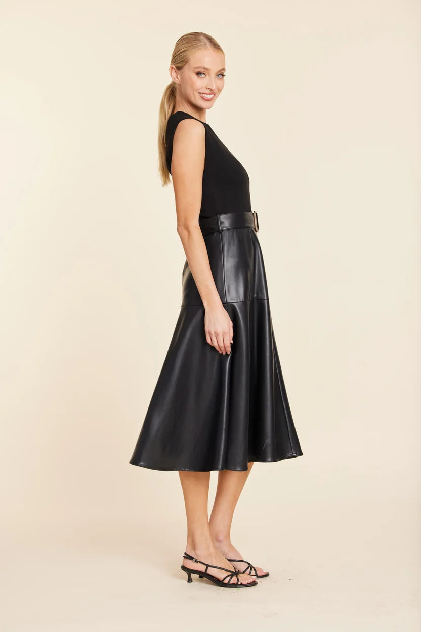 Belted Sleeveless Leather Maxi Dress
