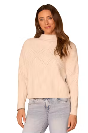 Argyle Cable Mix Mock Neck Sweater