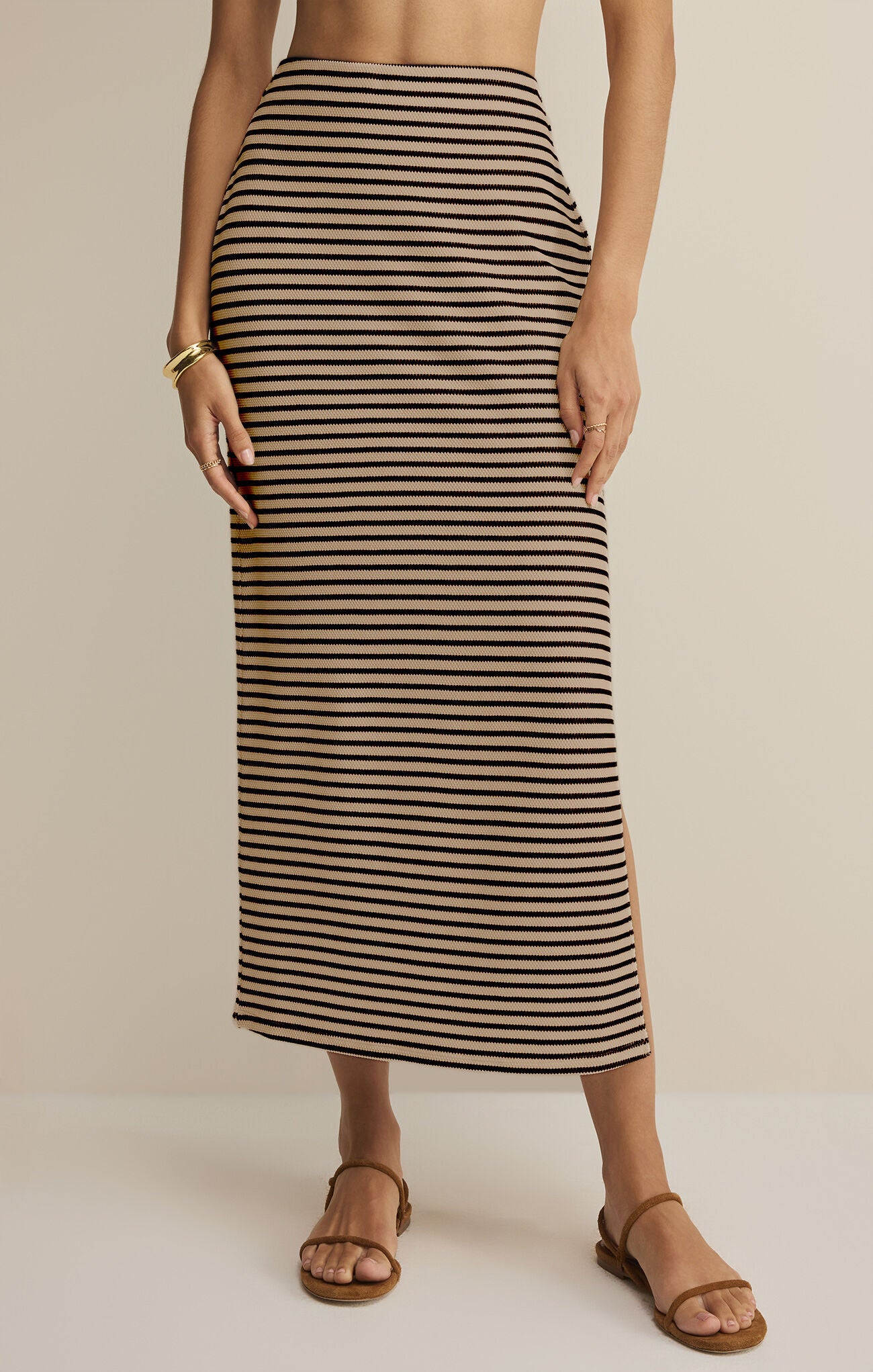 Ainslie Stripe Midi Skirt Putty