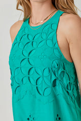 Sleeveless Eyelet Lace Dress Emerald