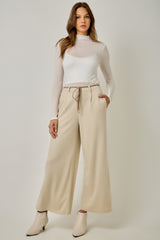 Suede Accent Melange Wide Leg Pants Warm Beige