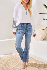 Sophia Applique Curvy Flare Jeans Pebble Blue
