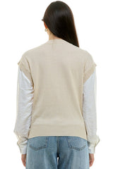 Crystal Dangle Neckline Twofer Sweater Top Chalk
