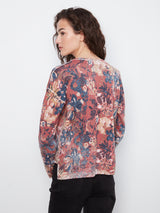 Reverse Print Floral Vneck Sweater Passion