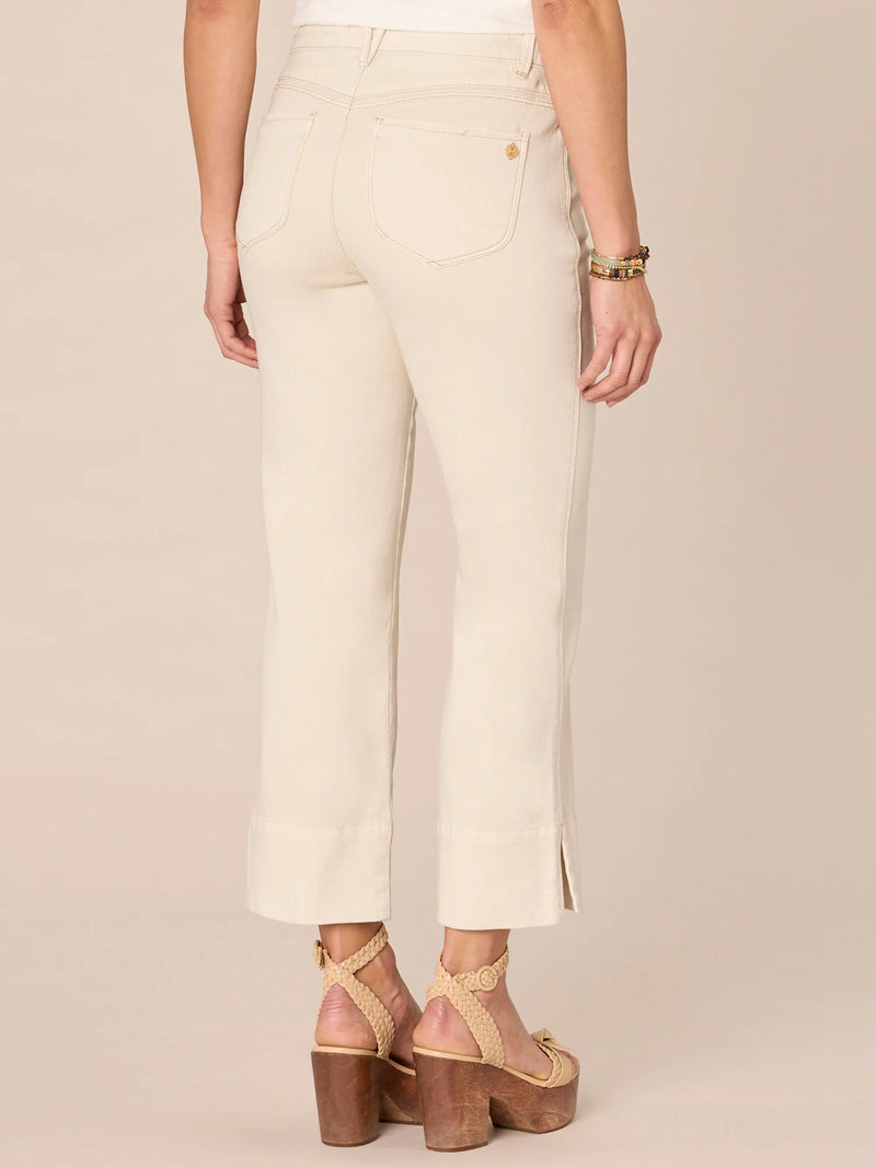 Center Seam Side Slit High Rise Kick Flare Pants Ecru