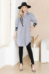 Wenna Ribbon Detail Striped Poplin Shirt Dress Black Stripe