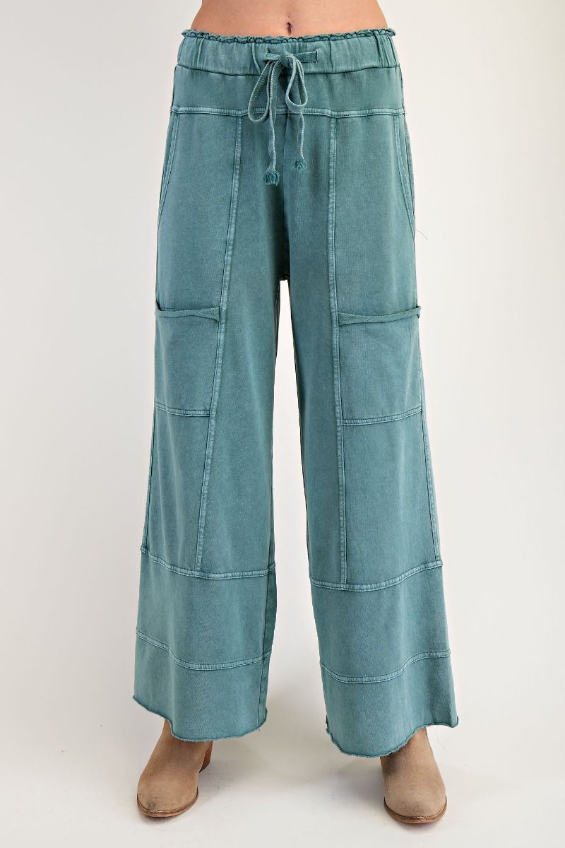 Mineral Washed Terry Knit Pants Teal Green