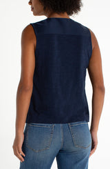 Woven Knit Contrast Tank Dark Navy