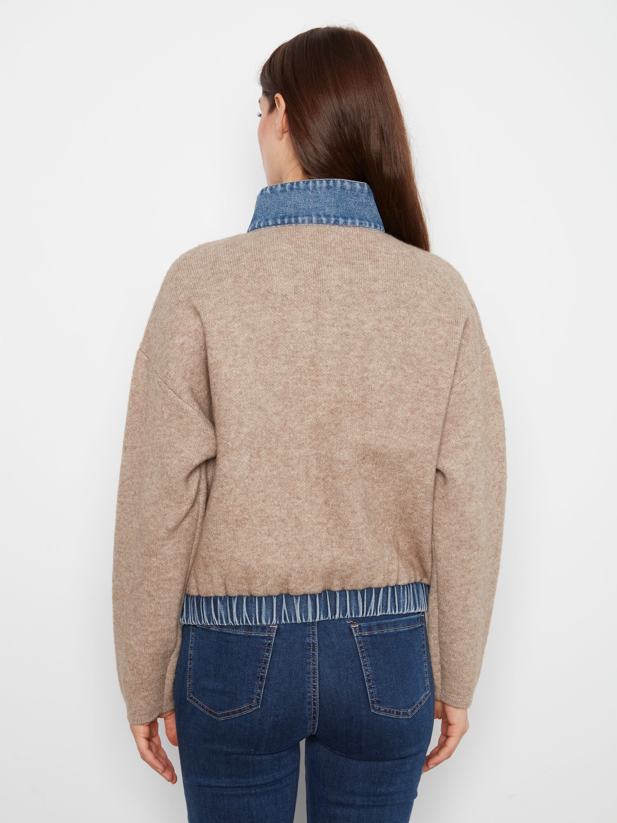 Denim Pocket Zipped Sweater Jacket Heather Sand