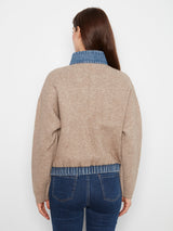 Denim Pocket Zipped Sweater Jacket Heather Sand