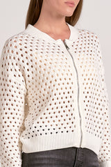 Open Net Knit Zip Zip Sweater White