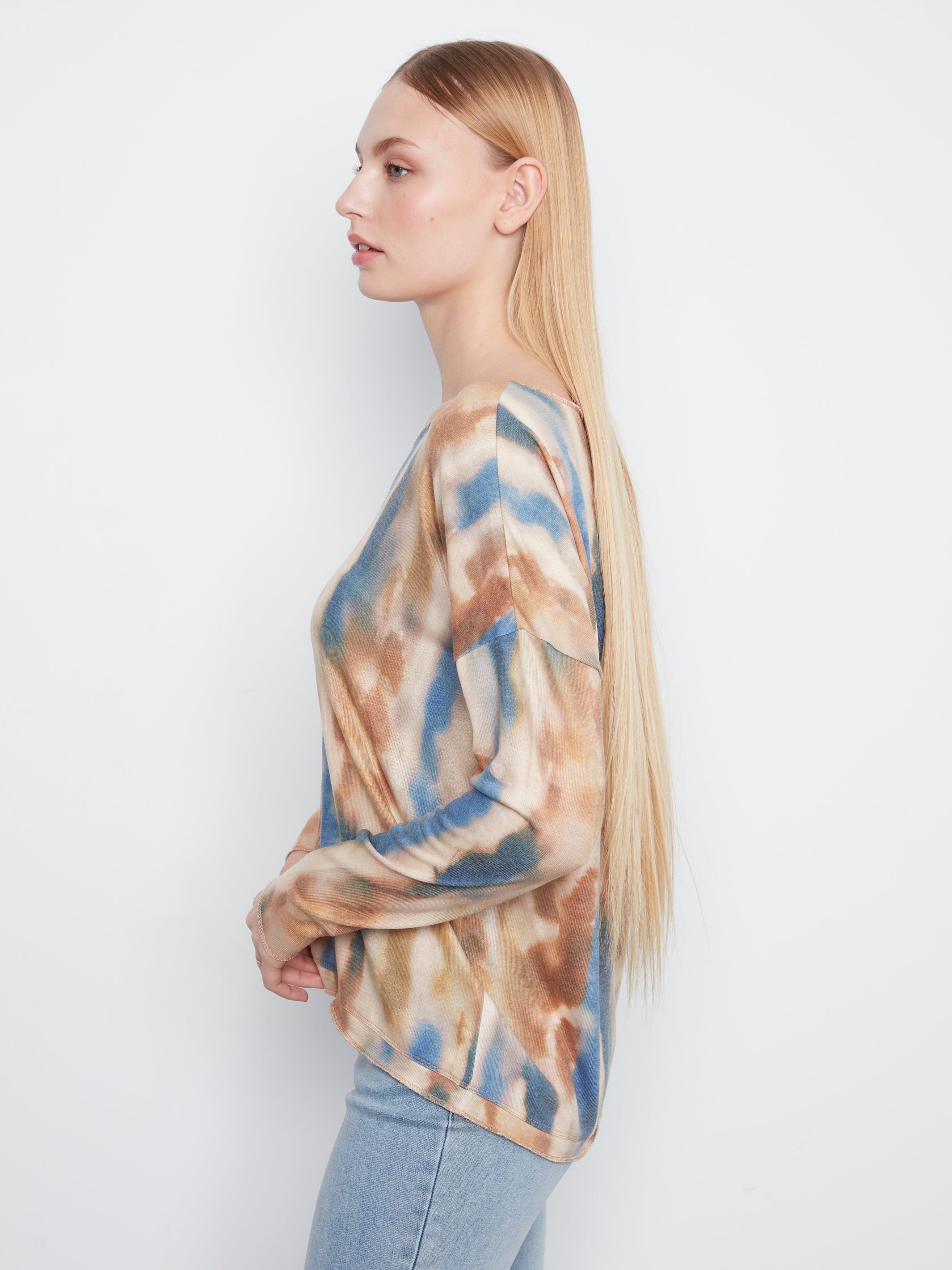 Water Dyed Stripe Vneck Long Sleeve Top Paint