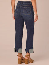 High Rise Boyfriend Split Fray Cuff Jeans Indigo