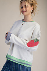 Strawberry Patch Washed Terry Pullover Light Heather Grey