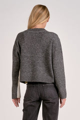 Contrast Back Colorblock Crew Neck Sweater Grey + White