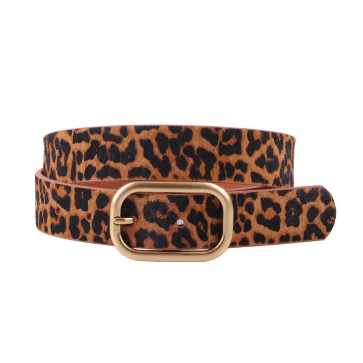 Rectangle Buckle Animal Print Belt Leopard