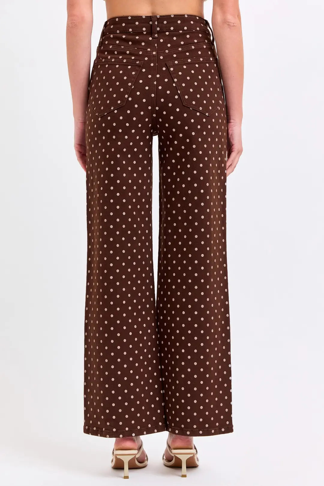 Polka Dot High Rise Wide Leg Pants Brown