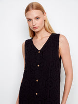 Crochet Sleeveless Midi Dress Black