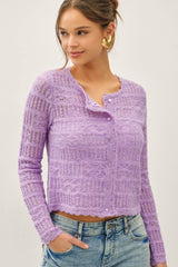 Scallop Edge Crochet Knit Cardigan Lavender