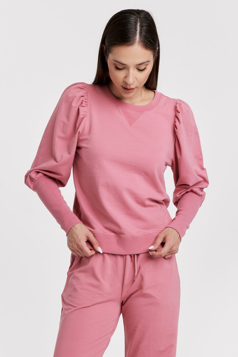 Tara Ribbed Cuff Puff Long Sleeve Top Soft Cherry